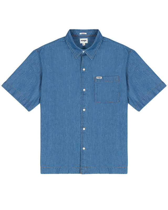 Wrangler - Denim Short Sleeve Shirt - 1 PKT SHIRT Mid Indigo