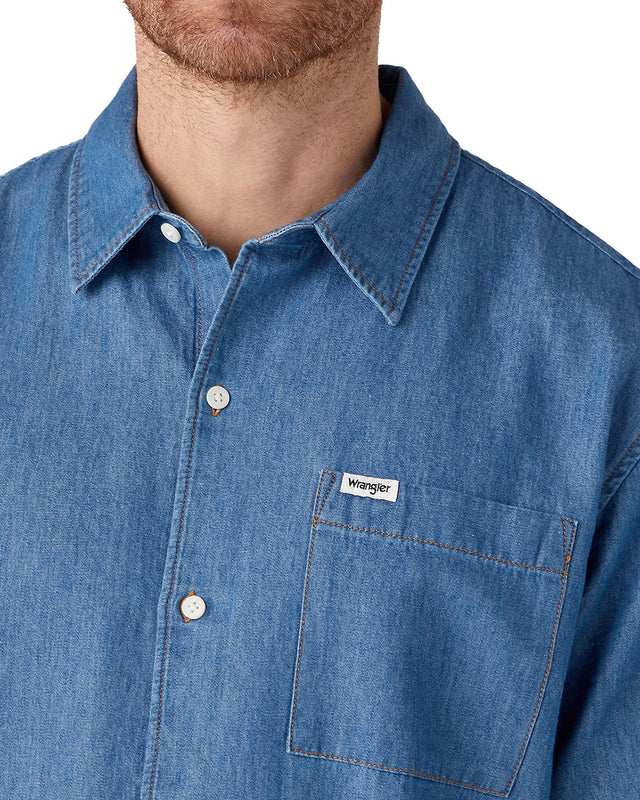Wrangler - Denim Short Sleeve Shirt - 1 PKT SHIRT Mid Indigo