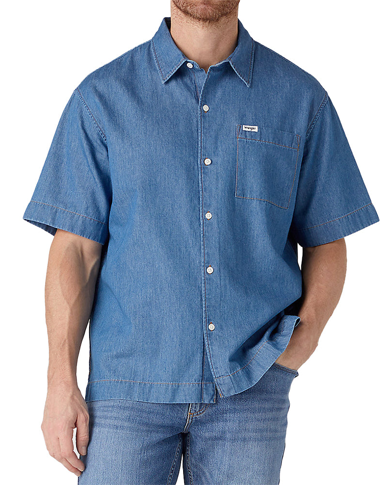 Wrangler - Denim Short Sleeve Shirt - 1 PKT SHIRT Mid Indigo